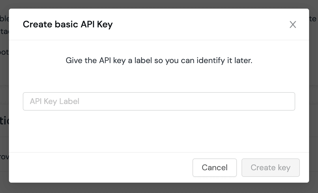 Create API key dialog