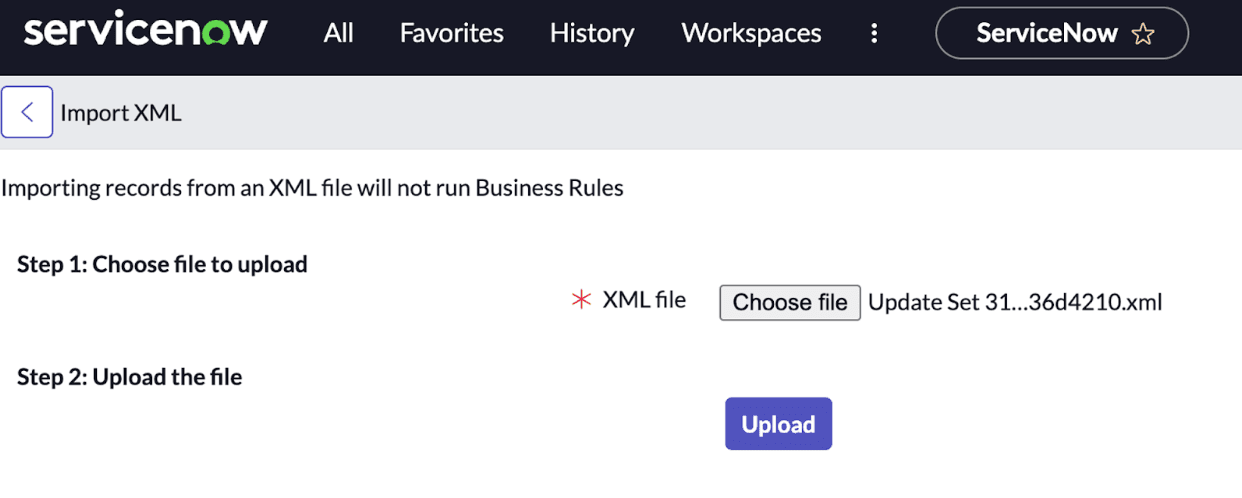ServiceNow update set selected