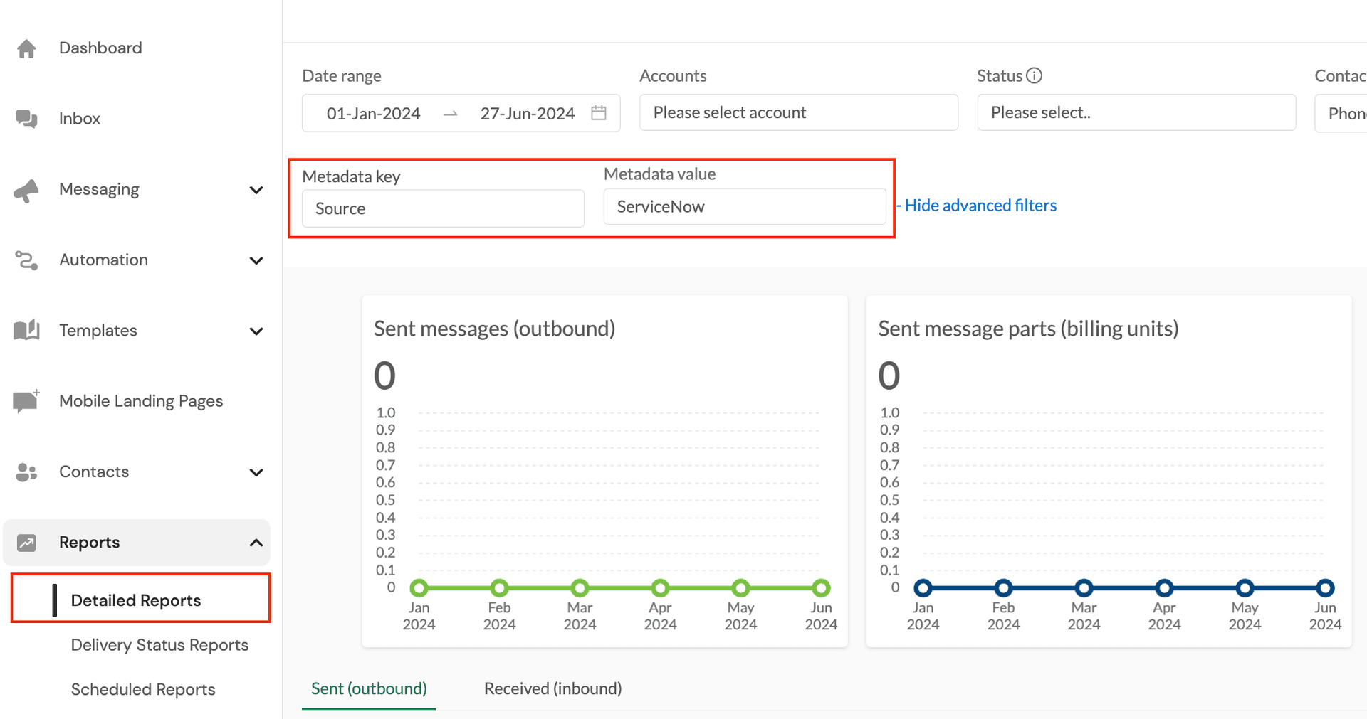 ServiceNow metadata filter in Hub reporting